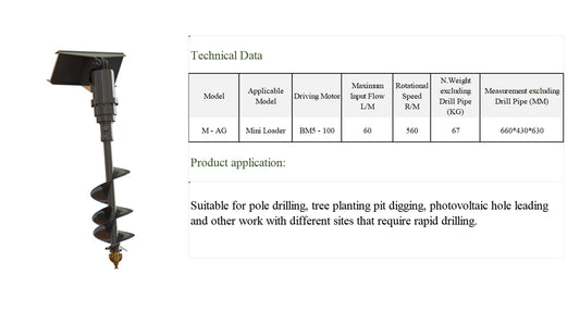 NeW AGT M-AG 12" Mini skid steer Hydraulic Auger Attachment | M-AG