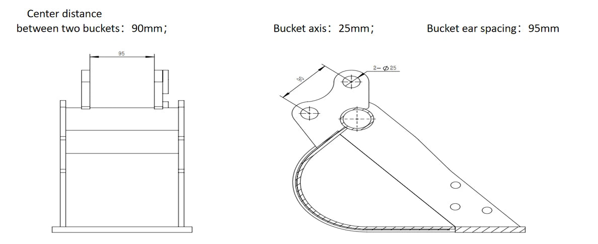 AGT 500mm 20"Excavator Bucket without teeth for mini excavator 12EX-WD20B