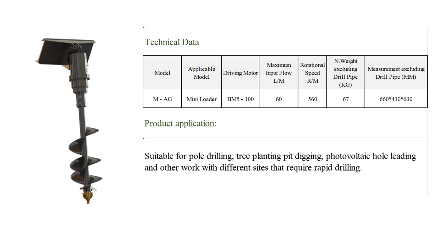 NeW AGT M-AG 12" Mini skid steer Hydraulic Auger Attachment | M-AG