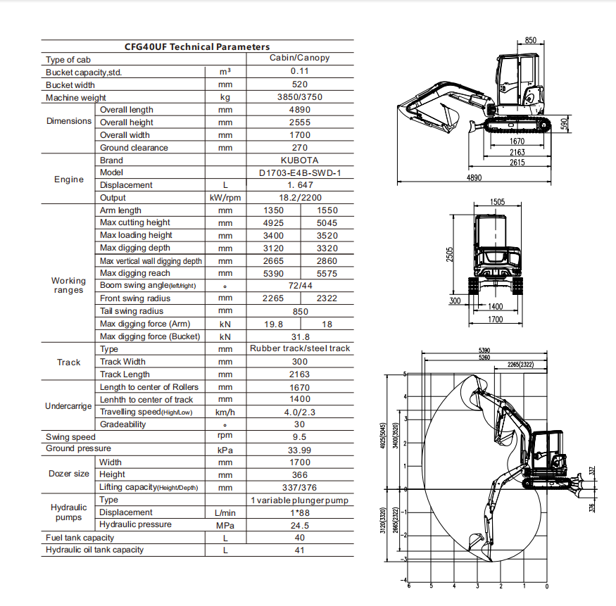 4-Ton Mini Excavator with Kubota Engine With Hydraulic Thumb  | CFG-40UF