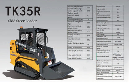 Agrotk 1.5ton Mini Skid Steer Track Loader 32.8HP Gasoline RATO 999 Engine TK35R